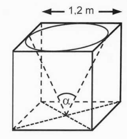 Geometrische Skizze eines Würfels mit eingezeichneter Ellipse und Maßangabe 1,2 m